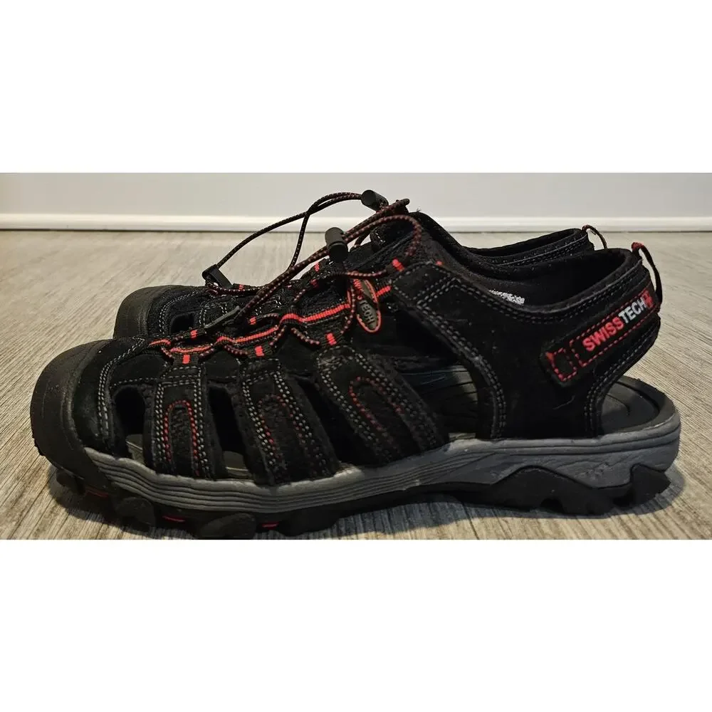 Swiss Tech Men's Bumptoe Fisherman Sport Sandals Black Red Size 8 Closed Toe
